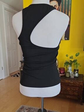 Black Asymmetric Racerback Tank Top - Women